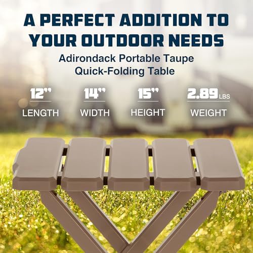 Camco Adirondack Portable Outdoor Camping Small Weatherproof Rustproof Durable Plastic Folding Side Table for Indoor and Outdoor Use, Taupe