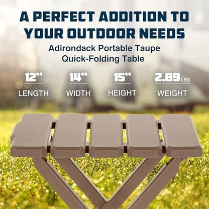 Camco Adirondack Portable Outdoor Camping Small Weatherproof Rustproof Durable Plastic Folding Side Table for Indoor and Outdoor Use, Taupe