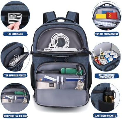 MOZETO Lunch Backpack for Men, Tactical Inspired Double Deck Cooler Backpack Insulated Leakproof RFID Lunchbox for Work (Army Blue)