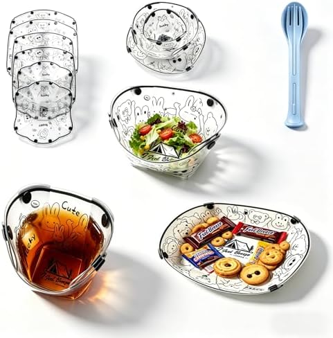 Collapsible Camping Tableware Set - 6 Pack Foldable Cups, Bowls & Plates Combo with Utensils, Lightweight, Portable, Easy to Clean & Heat Resistant for Picnic, Hiking, Travel, RV