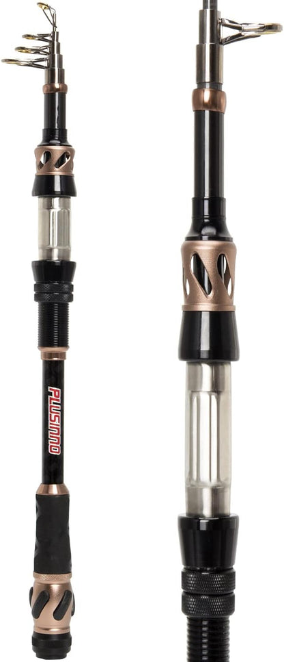 PLUSINNO Fishing Rod and Reel Combos - Carbon Fiber Telescopic Fishing Pole - Spinning Reel 12 +1 Shielded Bearings Stainless Steel BB