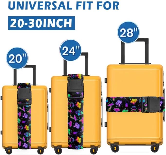 Luggage Straps for Suitcases Travel Belt Accessories, Cute Suitcase Strap, Adjustable Luggage Belt Strap, Heavy Duty with Quick-Release Buckle Luggage Strap Purple Mushrooms