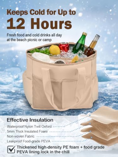 Odoland 2-in-1 Beach Cooler Bag-24 Can + 13L Dry Storage 12H Insulated