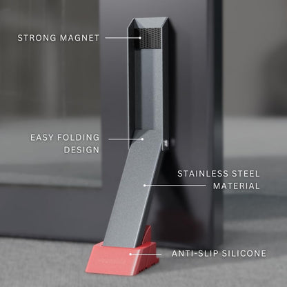 2 Pack Door Stop, No Drill Door Stoppers - - Kickdown Doorstop for Home, Glass Doors, & Outdoors, Easy to Install Doors with Self Adhesive Door Stopper, No Screw Flip Down Portable Door Stopper - Gray