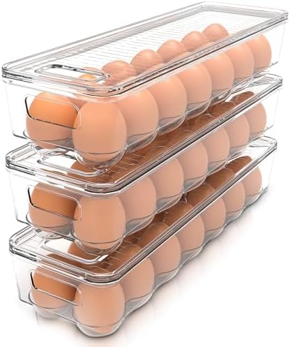 Utopia Home Egg Holder for Fridge, Stackable Egg Container, 3 Pack, Clear