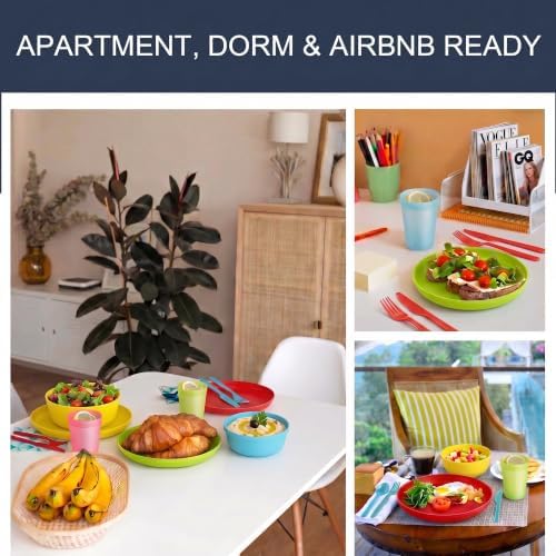 56 Piece Dinnerware Set for 8, Lightweight Unbreakable Plates Bowls
