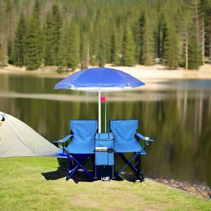 Outvita Folding Double Camping Chair w/Umbrella, Cooler for Beach Patio L