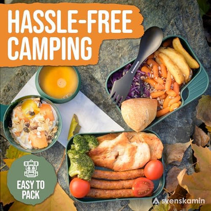 Camping Mess Kit with Plate, Bowl, Cup, Spork and Utensils, Reusable Plastic Camping Dinnerware Set, Lightweight BPA Free Dishware for Backpacking, Hiking, Picnic, Travel, Outdoor