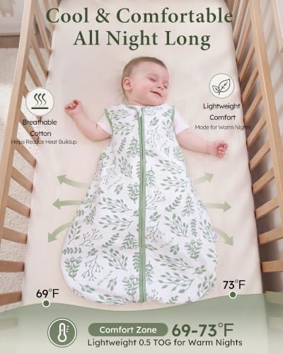 Yoofoss Baby Sleep Sack 6-12 Month 0.5TOG 100% Organic Cotton 2-Way Zipper