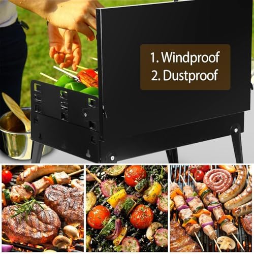 KOCASO Portable Charcoal Grill, Foldable BBQ Suitcase Grill Shelf for Outdoor Camping Picnics Garden Grilling – 16.7x10x17.7 in