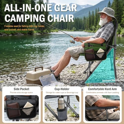 2 Pack Folding Camping Chair with Cup Holder and Storage Bag,Heavy Duty Supports 400 LBS,Portable Outdoor Chair for Camp,Lawns,Travel,Fishing,Grey