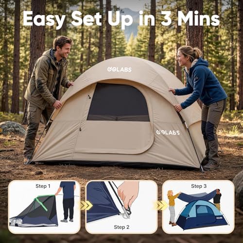 Golabs CT1 2 Person Camping Tent, Easy Set Up in 3 Min, Mesh Top & Door