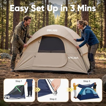 Golabs CT1 2 Person Camping Tent, Easy Set Up in 3 Min, Mesh Top & Door