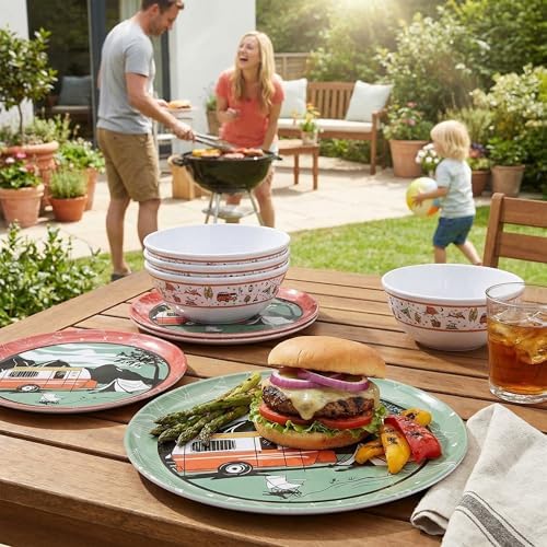 Melamine Dinnerware Set, 12-Piece Camping Dishes, Service for 4