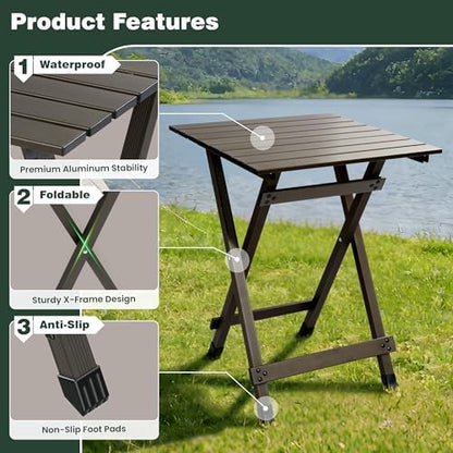 SUNNYFEEL Folding Camping Table - Lightweight Aluminum Portable Picnic Table for Cooking, Beach, Hiking, Travel, Fishing, BBQ, Indoor Outdoor Small Foldable Camp Tables