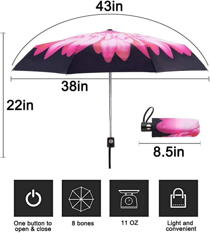 Goothdurs Automatic Mini Travel Windproof Umbrella Compact Auto Open/Close Small Lightweight Folding Rain Umbrellas for Women Men