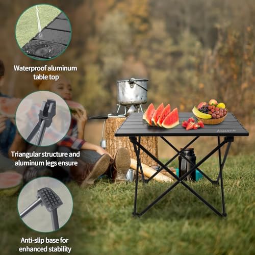 JOUYEK Small Camping Table Ultralight Aluminum Folding Portable Table Black