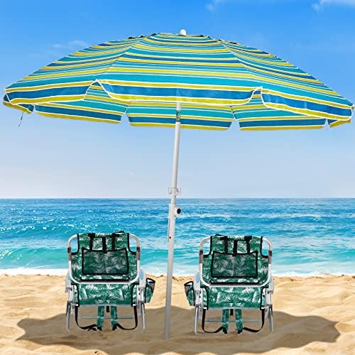 2 Pack Lightweight Portable Camping Beach Chair for Adults, Outdoor Lay Flat Folding Beach Chairs with 5 Positions, Backpack Beach Chair with Towel Bar, Zipper Pouch, Cup Holder, Green Leaves
