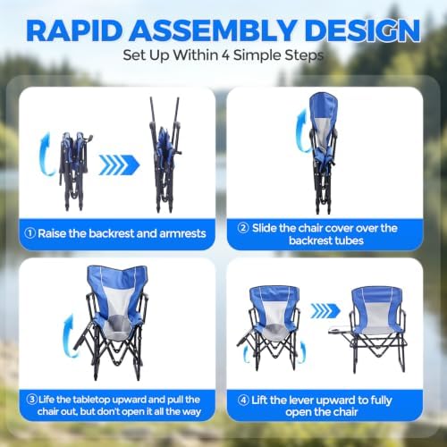 2 Pack Camping Chairs with Side Table & Cup Holder 400 lbs