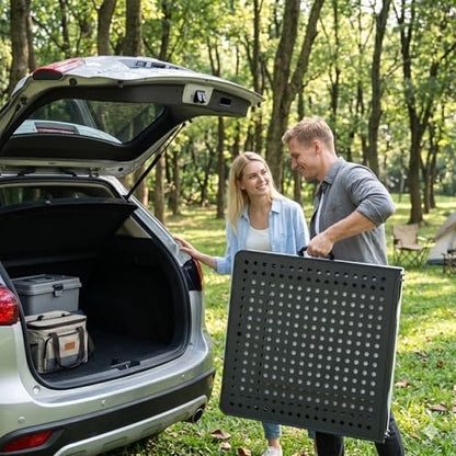 Folding Table 2 Pack, 5ft Folding Grill Table, Portable Camping Table for Cooking&BBQ Prep, 2-in-1 Metal&Solid Surface Foldable Grill Station for Camping Cooking, Backyard, Patio Use(Black and White)