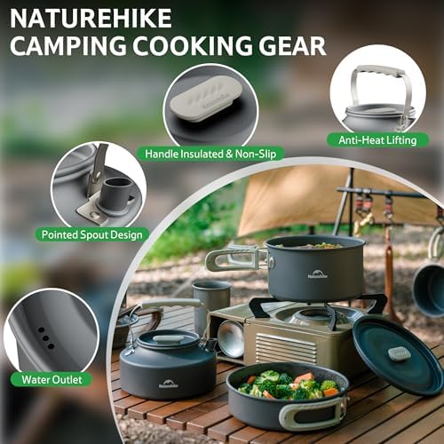 Naturehike Camping Cookware Set Mess Kit for Backpacking Gear, Camp Cooking Set, Camping Pots and Pans Set for Outdoor Backpacking Camping Hiking Picnic