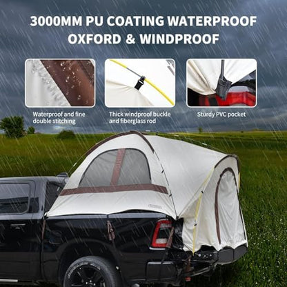 Tecoom Truck Bed Tent, Double Layer Waterproof PU3000mm for 5.5-6.7ft, Portable 1-3 Person Compact Full Size Pickup with Rain Fly for Outdoor, Camping, Road Trip, Beach