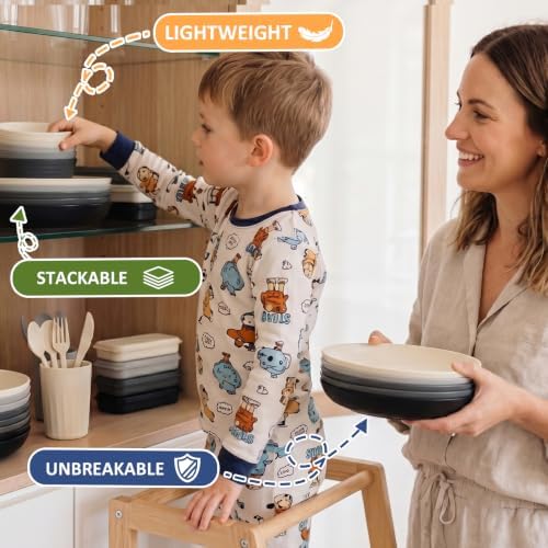 PYRMONT Plates and Bowls Sets 28 Pcs Wheat Straw Dishes Set for 4