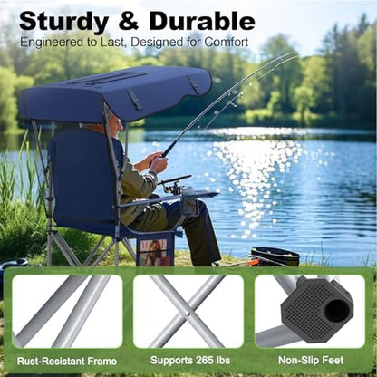 VTOY Portable Folding Camping Chair with Canopy, Outdoor Sun Shade Chair