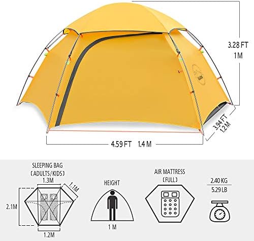 KAZOO Waterproof Backpacking Tent Ultralight 1/2 Person Lightweight Camping Tents 1/2 People Hiking Tents Aluminum Frame Double Layer