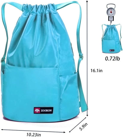 ZOORON Waterproof Drawstring Gym Backpack Bag for Men & Women, Sport Gym Sack Mini Travel Daypack