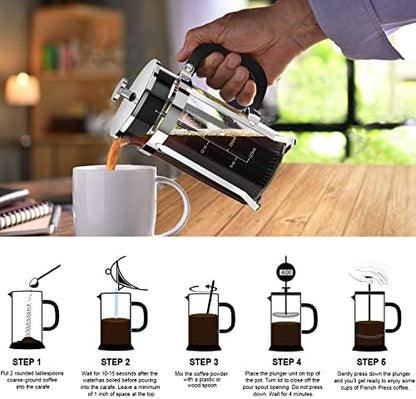 QUQIYSO French Press Coffee Maker 21oz,Borosilicate Glass Coffee Press