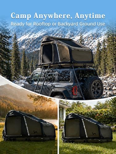 MC TOMOUNT Inflatable Rooftop Tent for Camping, Roof Top Truck Tent with Detachable Mattress, Panoramic Skylight & Ladder, Easy Setup Blow Up 2-3 Person Canvas Roof Tent for Car SUV Jeep Van
