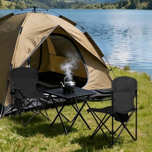 Camping Chair 2 Pack Portable Folding Chair, Supports 300lbs, Black