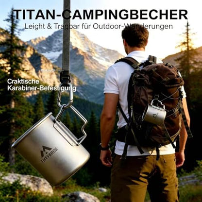THTYBROS Titanium Cup Ultralight Camping Mug with Foldable Handle & Lid, Pure Titanium Cookware for Outdoor Hiking, Backpacking, Picnic, and Campfire