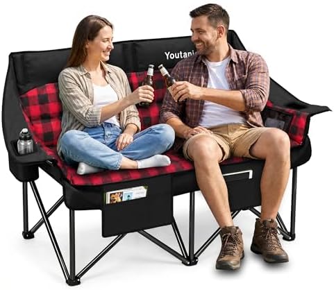 Youtanic Double Camping Chair, Heavy Duty 650lbs Padded Loveseat for Adults