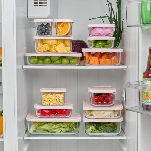 Glass Food Storage Containers with Lids — 8 Piece — 57.5 oz & 40.57 oz Glass with BPA-Free Leak Resistant Stackable Lids — Microwave, Oven & Dishwasher Safe — Ideal for Meal Prep & More Berry Blush