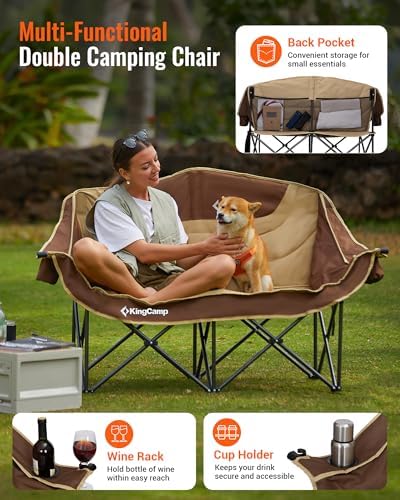 KingCamp Double Camping Chair, Oversized 880lbs Heavy Duty Loveseat XL