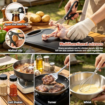 Jorunhe Camping Cooking Utensils Set – Portable Outdoor Cooking Utensils for Camping, RV, Backpacking & BBQ | Complete Camp Kitchen Gear Set with Carry Bag, Grilling Tools & Cooking Accessories