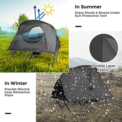 Tangkula 2-Person Tent Cot, 4-in-1 Folding Tent with Waterproof Rainfly, Self-Inflating Mattress & Roller Carrying Bag, Portable Off Ground Elevated Tent with Shoe Storage Pocket & Lamp Hook