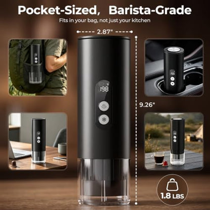 Portable Espresso Machine,15 Bar 2-In-1 Coffee Maker,Self-Heating USB-C Coffee Machine for Travel,Camping,RV, Hiking,Office,Black