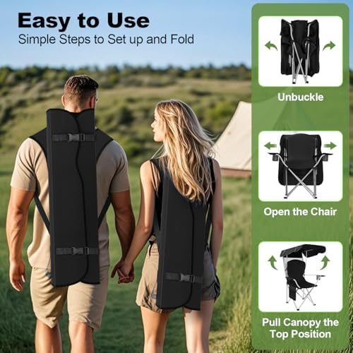 VTOY Portable Folding Camping Chair with Canopy, Outdoor Sun Shade Chair