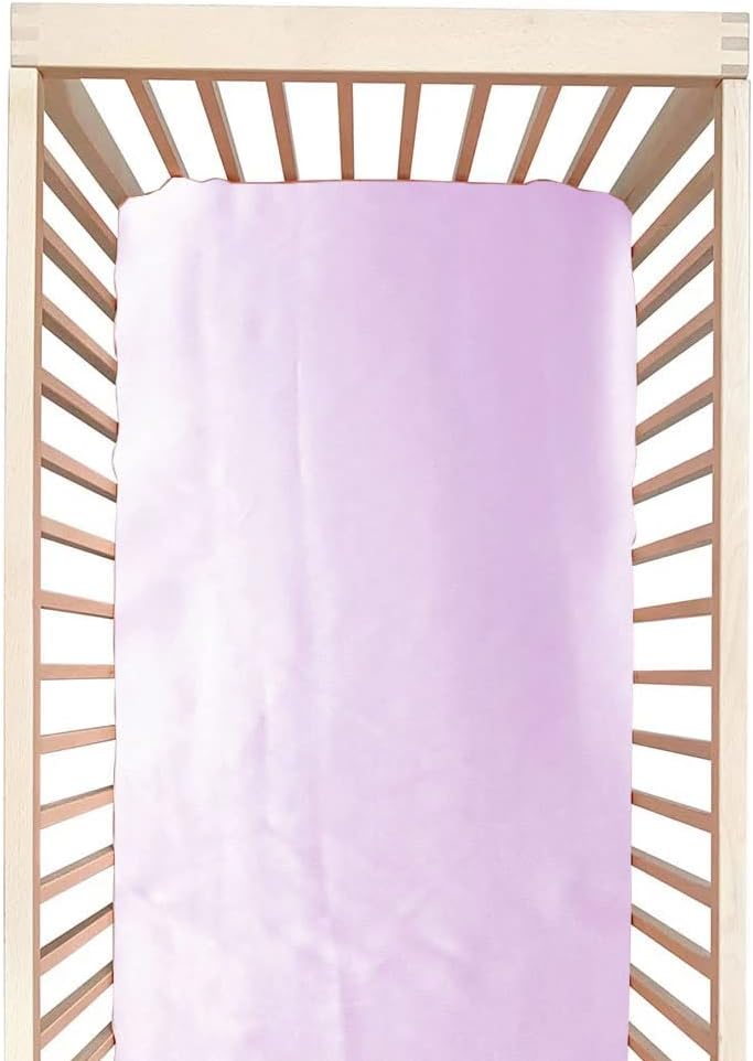 100% Mulberry Silk Crib Sheet for Baby Hair, Standard Crib Mattress Sheet for Boys & Girls, Soft Smooth Breathable Baby Crib Fitted Sheets 28x52, Lavender