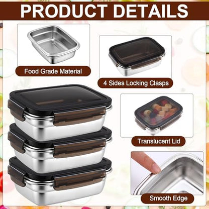 12 Pcs 19oz/ 550 ml 304 Stainless Steel Food Containers with Lid, FDA Registered Airtight Lunch Container Reusable Meal Prep Storage Box Freezer/Dishwasher Safe for Home Kitchen