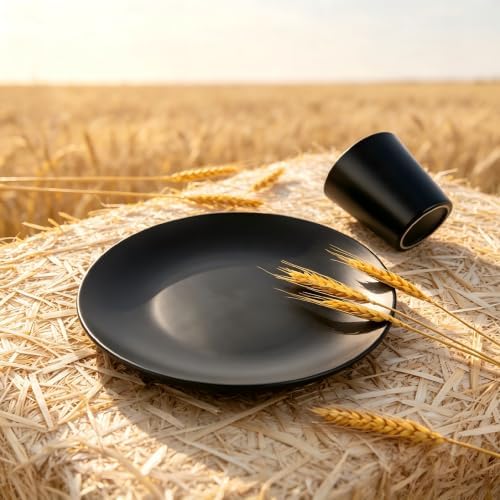 Supernal 57pcs Reusable Black Wheat Straw Dinnerware Set Black Dishes for 8