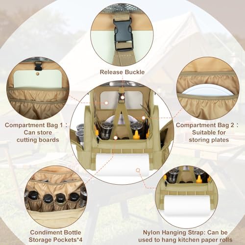 Large Camp Kitchen Organizer with Paper Towel Holder, Khaki
