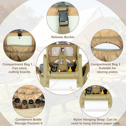 Large Camp Kitchen Organizer with Paper Towel Holder, Khaki