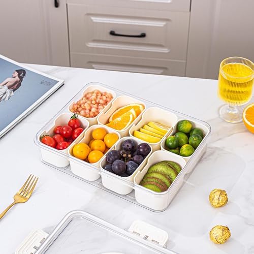 Dingerjar Divided Serving Tray with Lid and Handle - Divided Snack Tray for Portable Snack Platters - Clear Organizer for Candy, Fruits, Nuts, Snacks - Perfect for Party, Entertaining，2 pcs