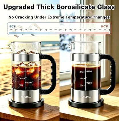 QUQIYSO French Press Coffee Maker 34oz, Thickened Glass Coffee French Press