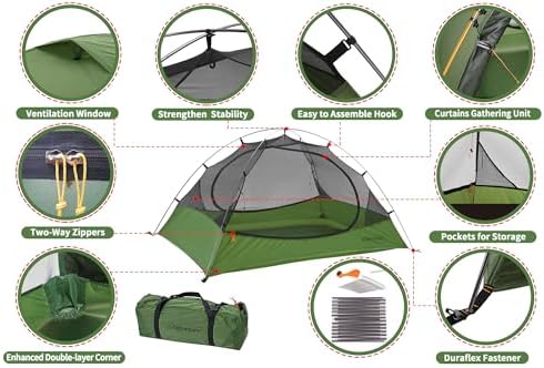 Clostnature 1/1.5/2/3/4/6 Person Lightweight Backpacking Tent, Camping Tent