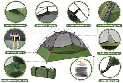 Clostnature 1/1.5/2/3/4/6 Person Lightweight Backpacking Tent, Camping Tent